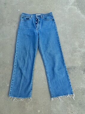 Levi's Ribcage Straight High -rise Ankle Jeans Fly Button Raw Hem~30